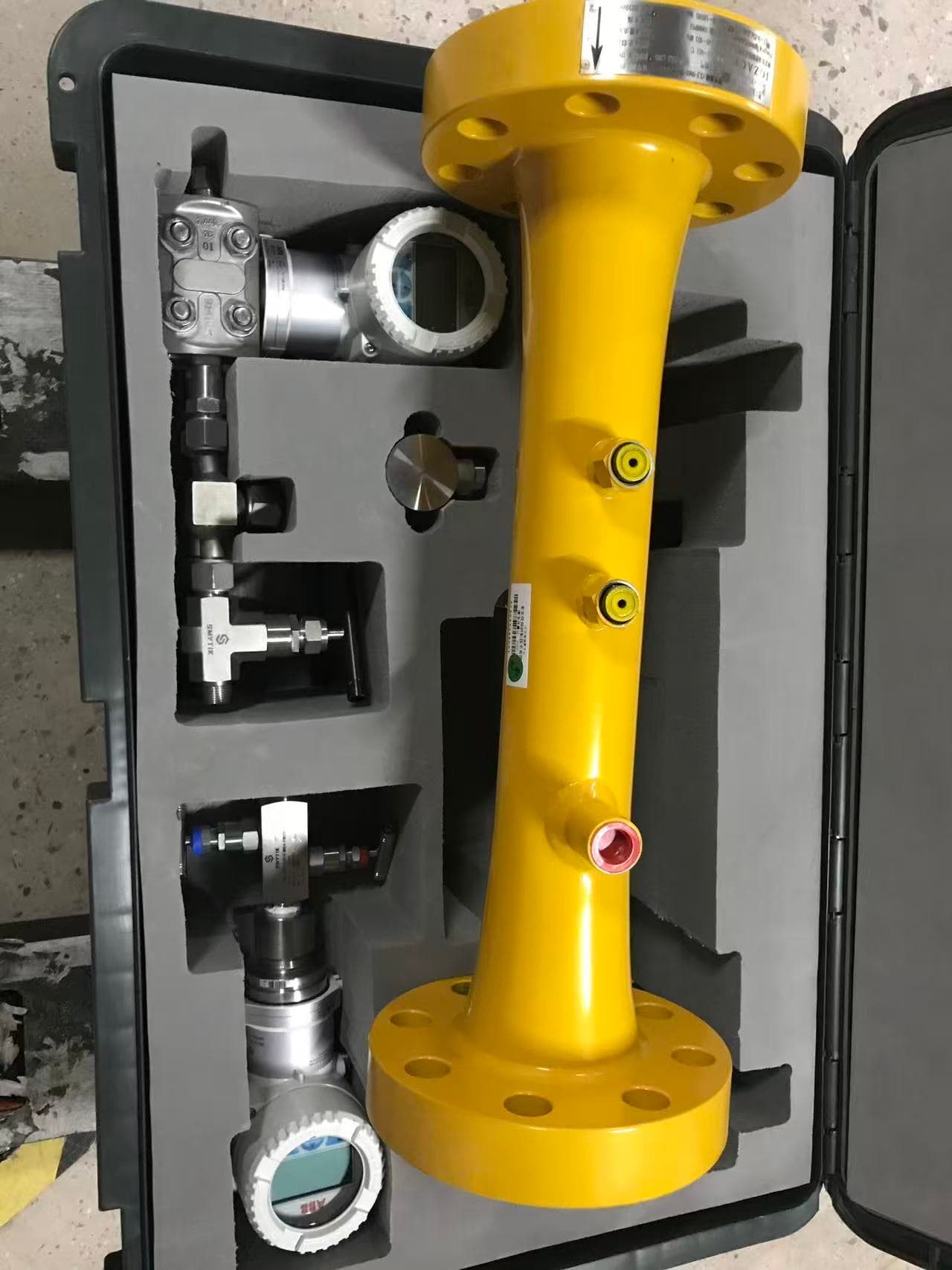 SPINDLE flowmeter primary element with pressure and temperature transmitters, packaged for field deployment